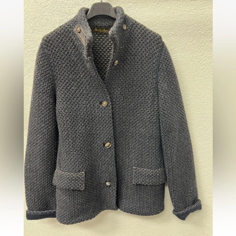 Loro Piana textured knit cashmere leather military jacket blazer cardigan - Picture 2 of 15